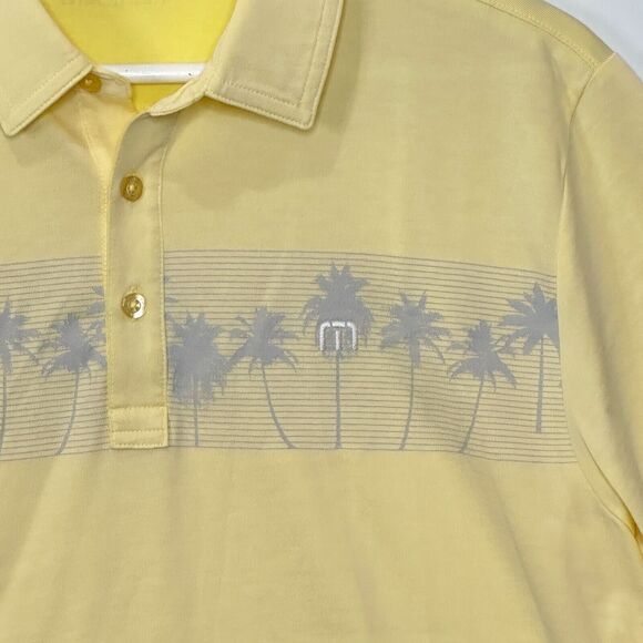 Travis Mathew Palm Tree Stripe Short Sleeve Golf Polo Shirt Yellow Men's M NWOT - Picture 4 of 9
